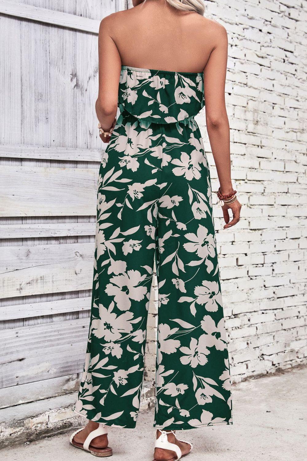 Women's Floral Strapless Wide Leg Jumpsuit