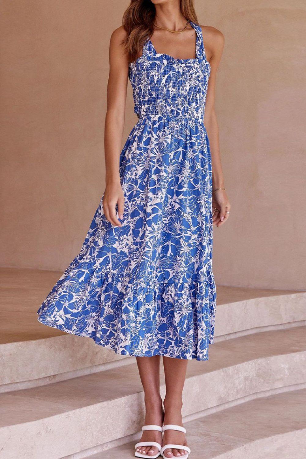 Women's One Size Floral Crisscross Tie Back Midi Dress