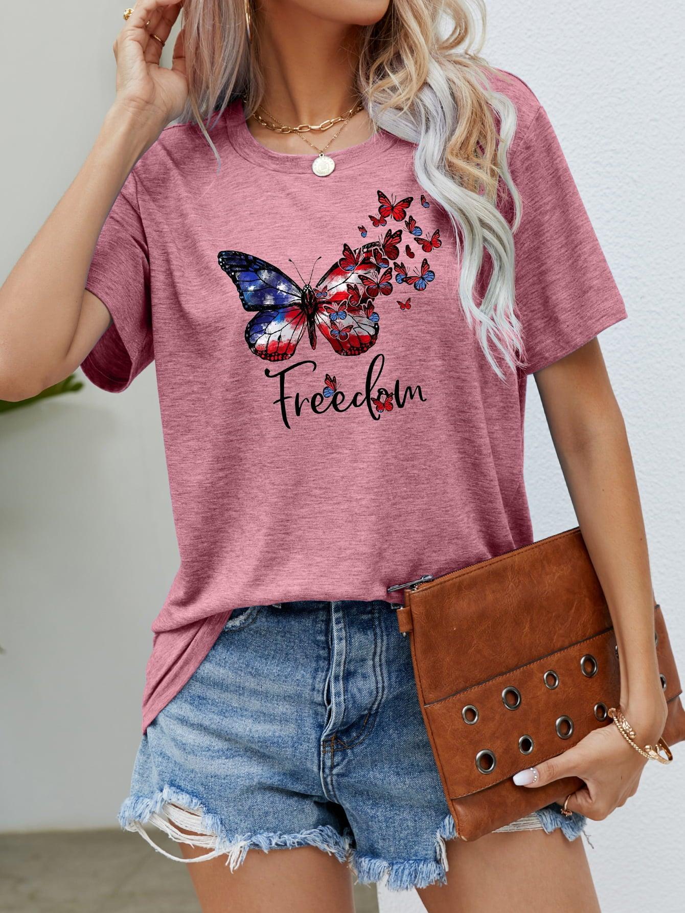 Women's "Freedom" Butterfly Graphic Short Sleeve T-Shirt