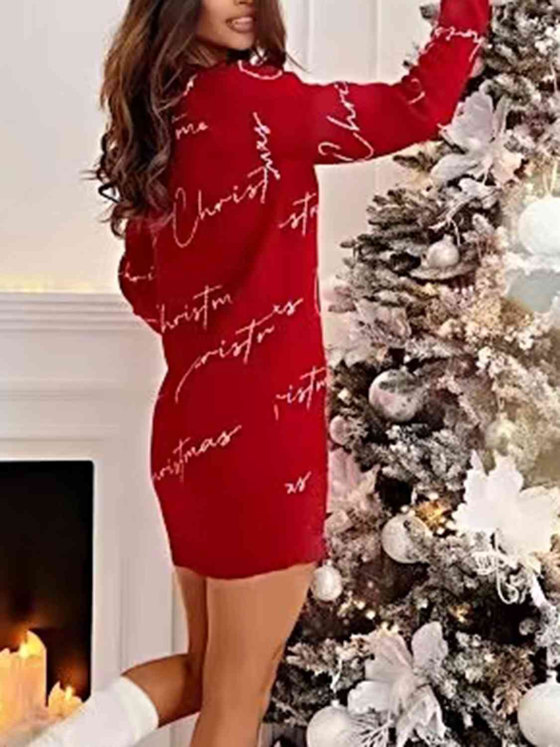 CHRISTMAS Letter Print Tunic Sweater Dress