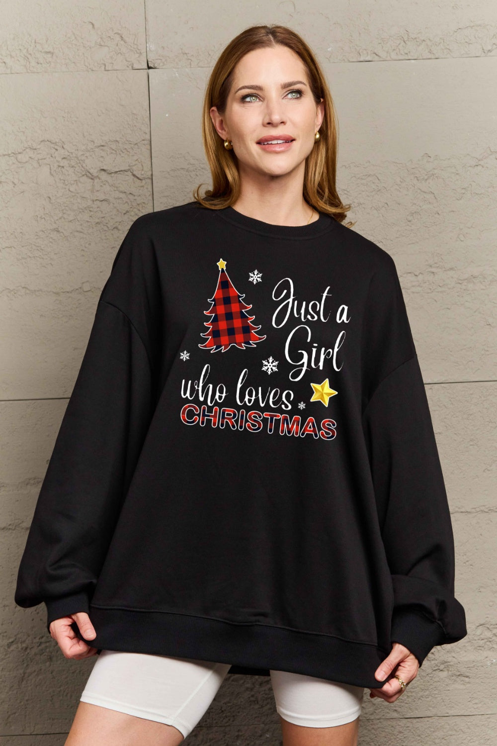 Simply Love Full Size Graphic Sweatshirt (Just A Girl Who Loves Christmas)