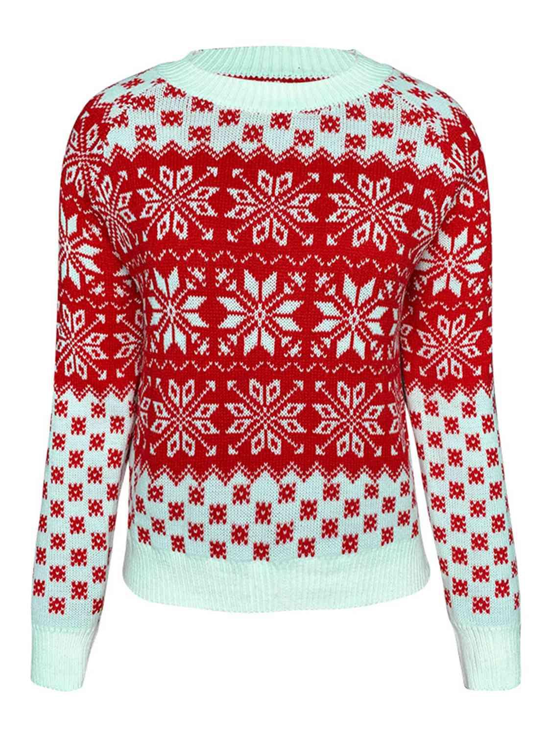 Snowflake Round Neck Long Sleeve Sweater