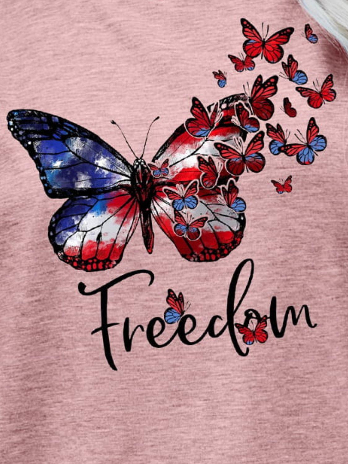 Women's "Freedom" Butterfly Graphic Short Sleeve T-Shirt