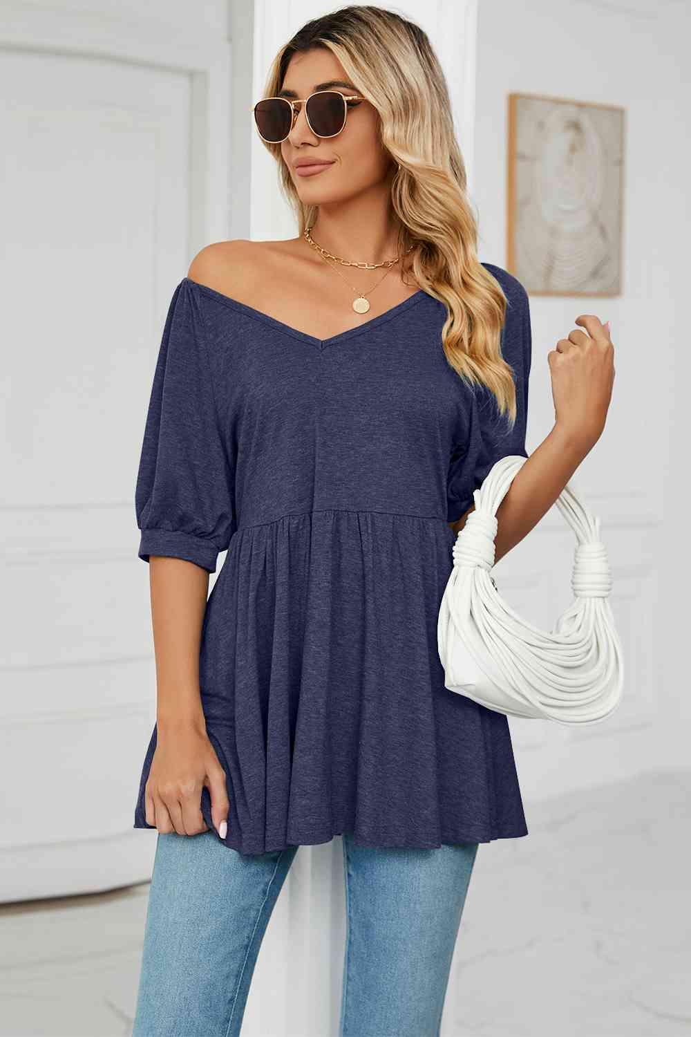 Women's V-Neck Babydoll Top