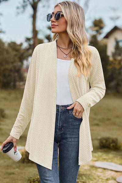 Textured Open Front Long Sleeve Cardigan