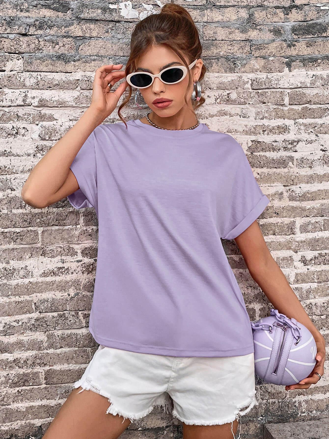 Round Neck Cuffed Sleeve T-Shirt