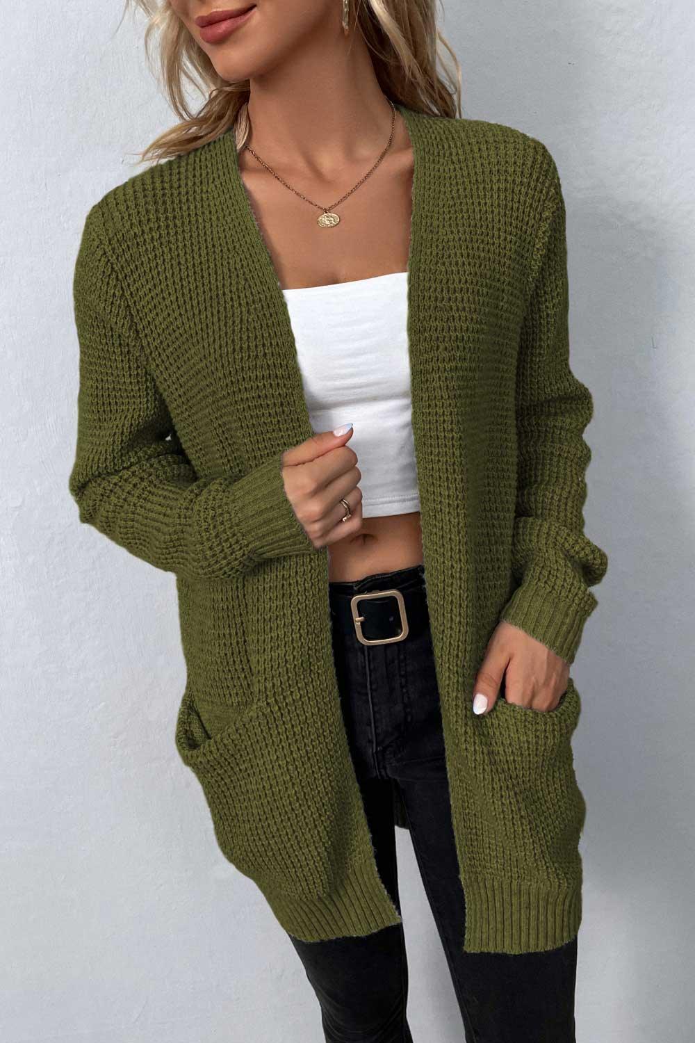 Women's Rib-Knit Open Front Pocketed Cardigan