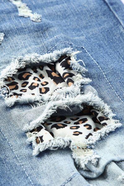 Leopard Distressed Pocketed Straight Jeans