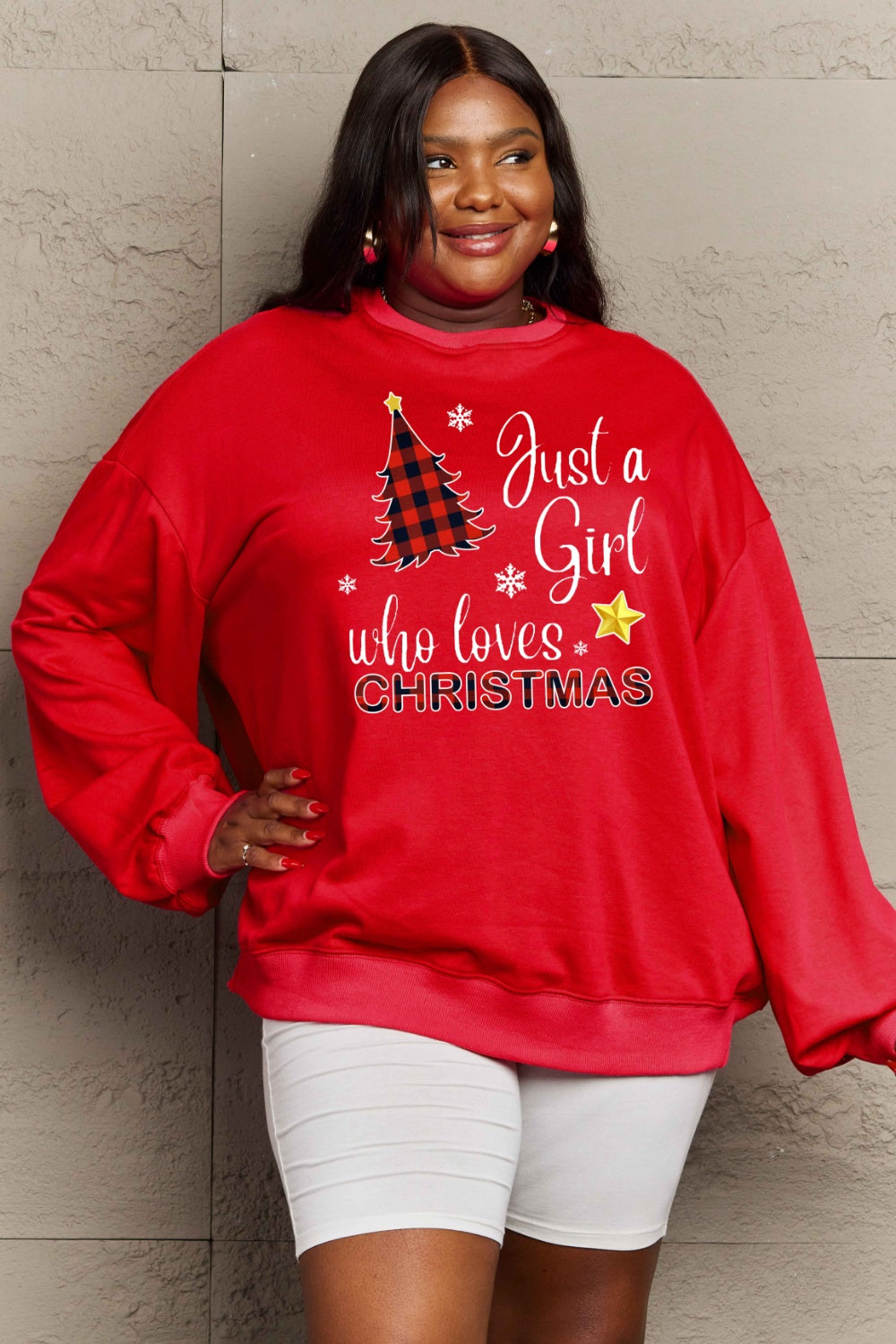 Simply Love Full Size Graphic Sweatshirt (Just A Girl Who Loves Christmas)