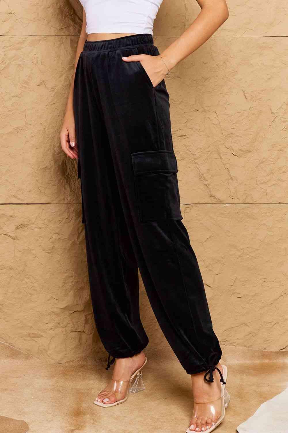 HYFVE Chic For Days High Waist Drawstring Cargo Pants in Black