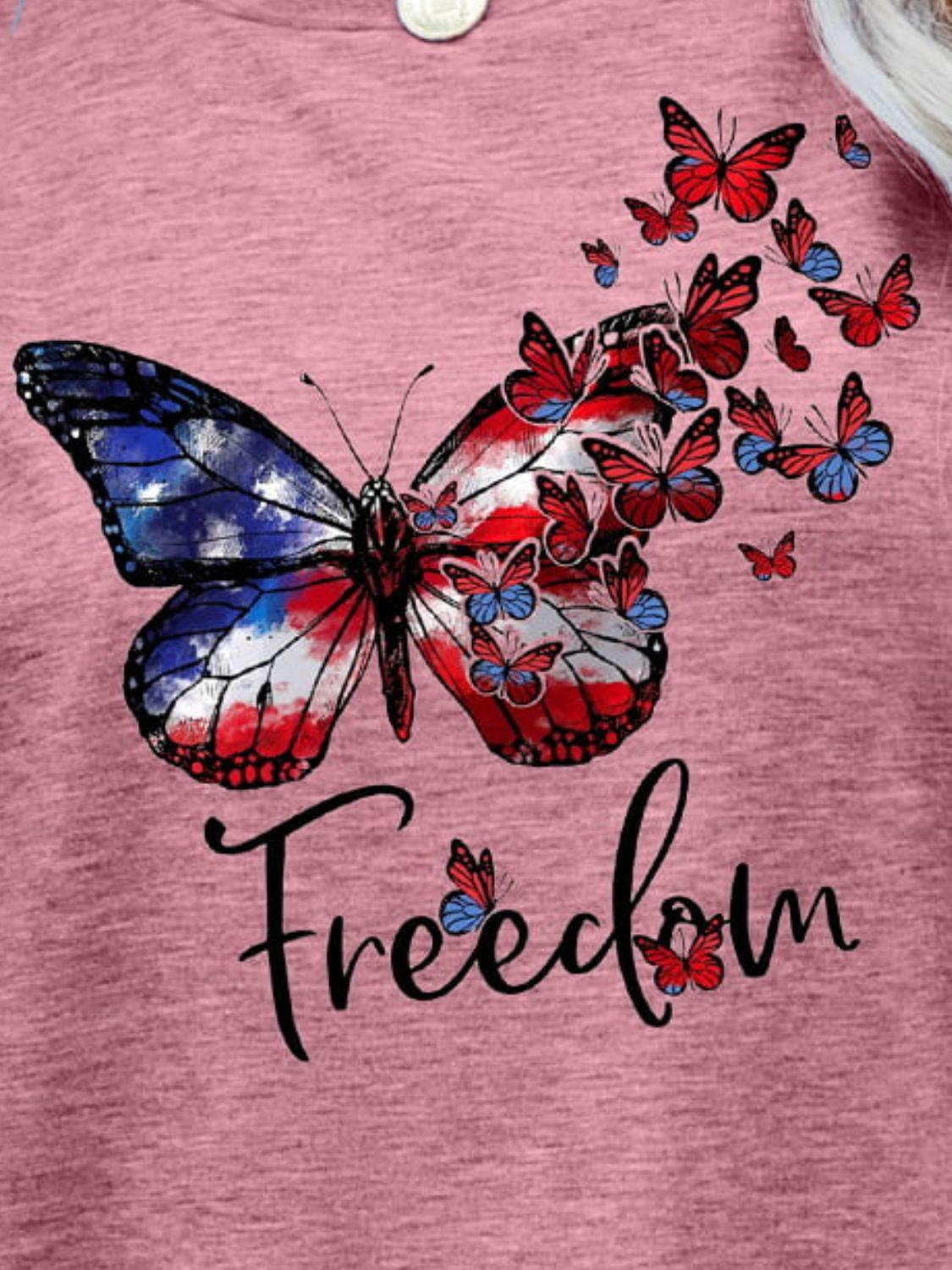 Women's "Freedom" Butterfly Graphic Short Sleeve T-Shirt