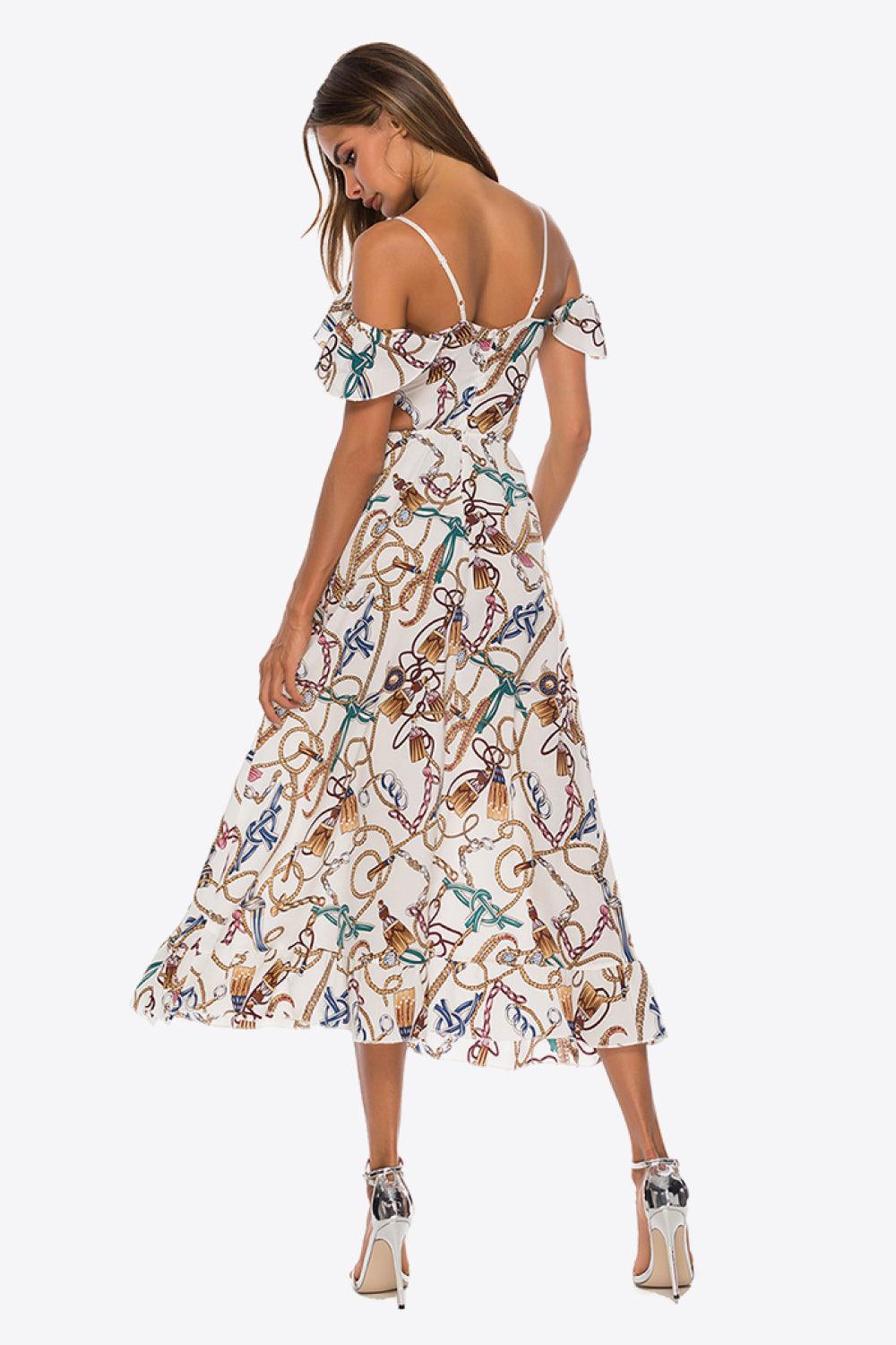 Women's Printed Cutout Cold-Shoulder Dress