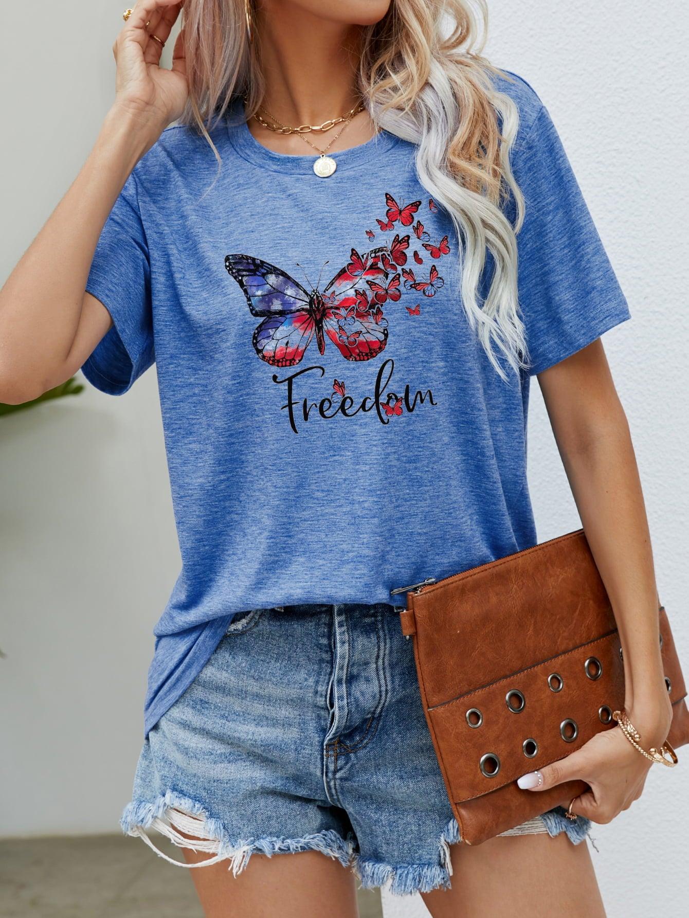 Women's "Freedom" Butterfly Graphic Short Sleeve T-Shirt