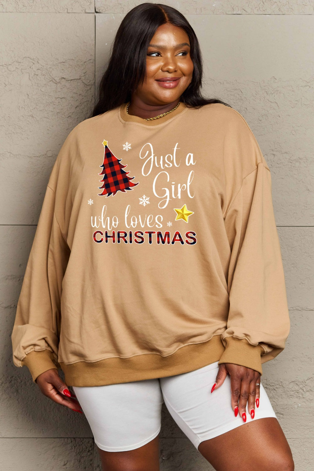 Simply Love Full Size Graphic Sweatshirt (Just A Girl Who Loves Christmas)