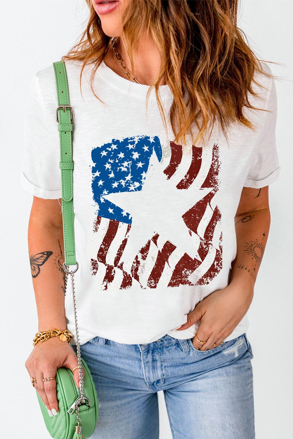 US Flag Graphic Round Neck T-Shirt