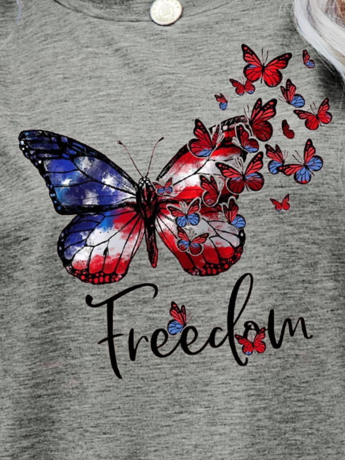 Women's "Freedom" Butterfly Graphic Short Sleeve T-Shirt