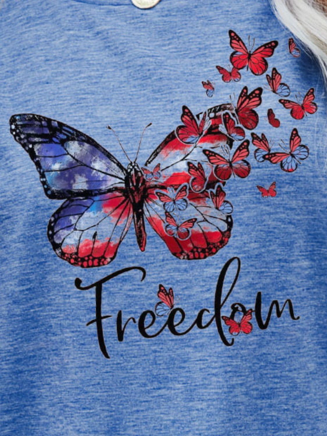 Women's "Freedom" Butterfly Graphic Short Sleeve T-Shirt