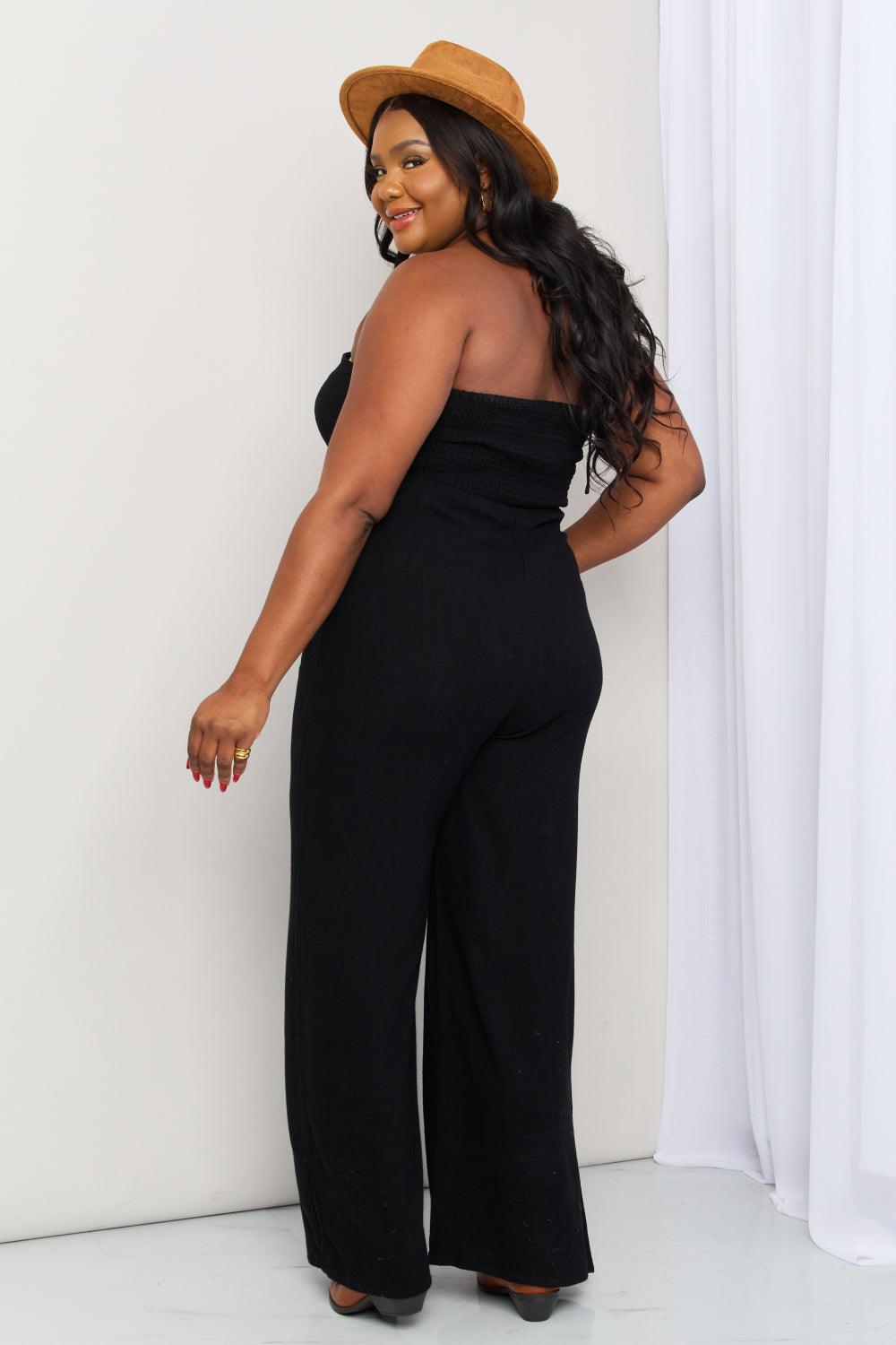 Women's Full Size Halter Neck Wide Leg Jumpsuit with Pockets