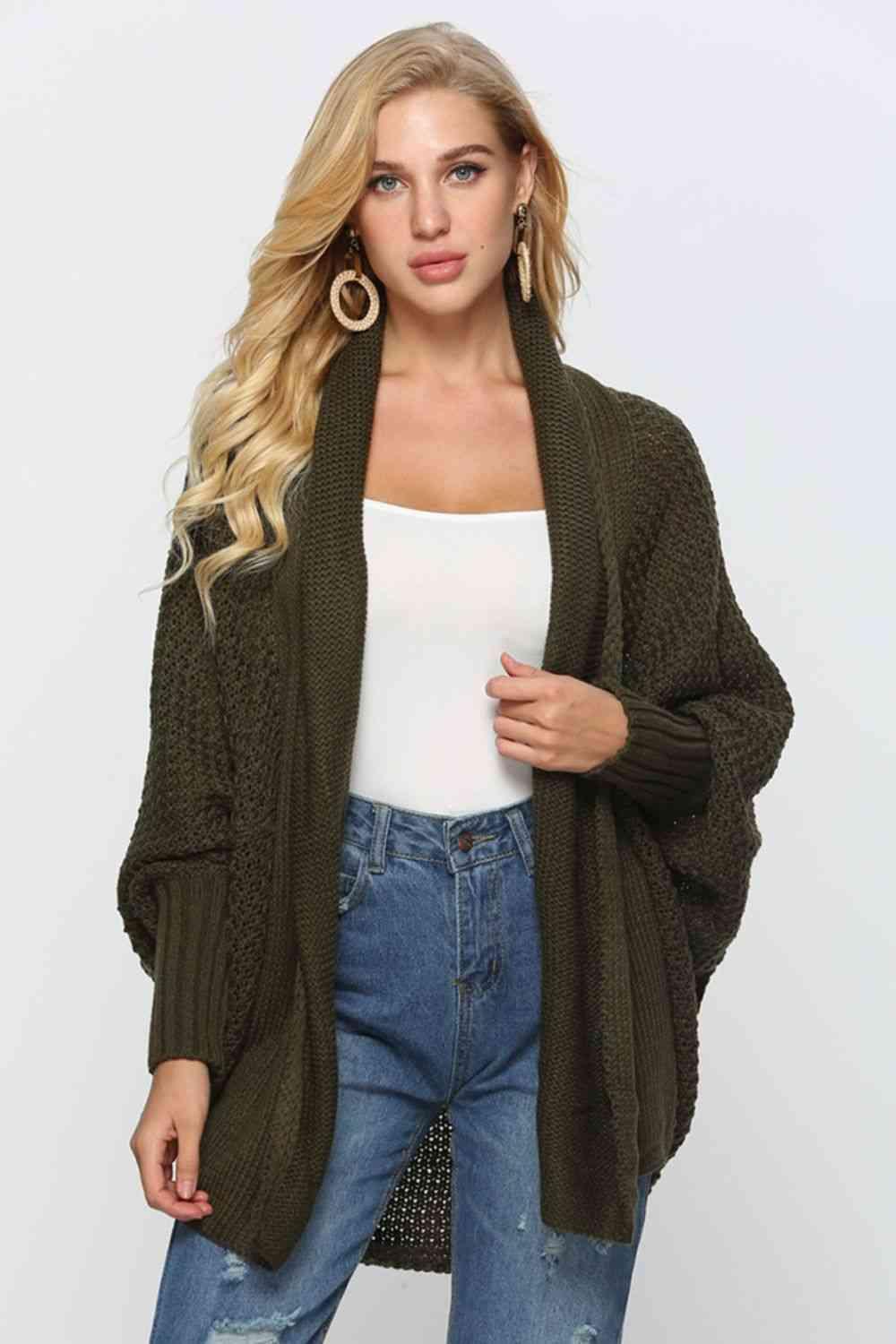 Open Front Dolman Sleeve Longline Cardigan