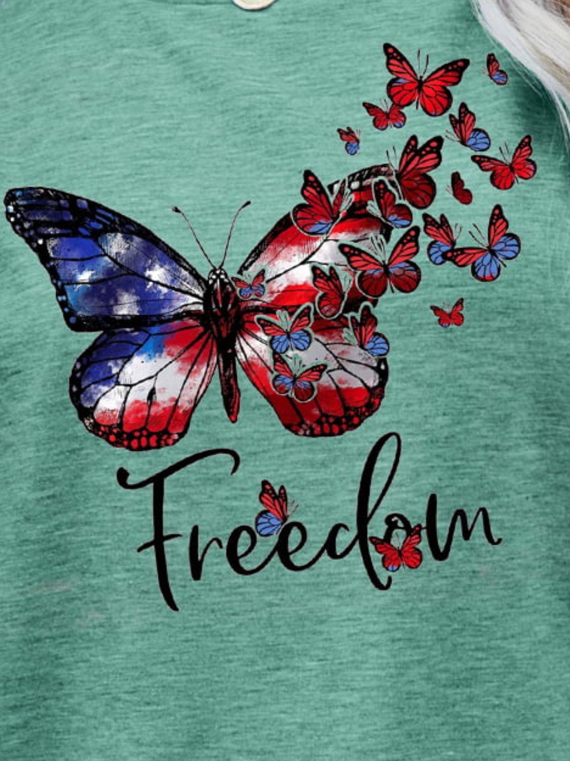 Women's "Freedom" Butterfly Graphic Short Sleeve T-Shirt