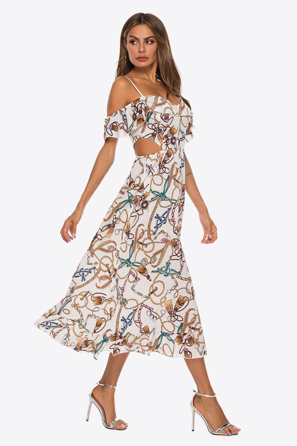 Women's Printed Cutout Cold-Shoulder Dress