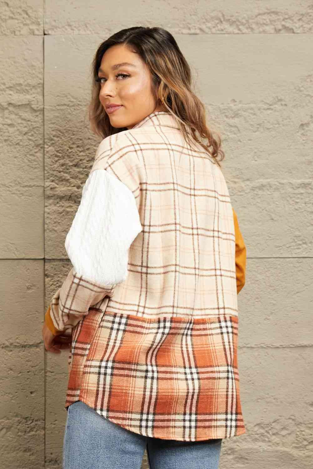 Double Take Plaid Color Block Dropped Shoulder Shacket