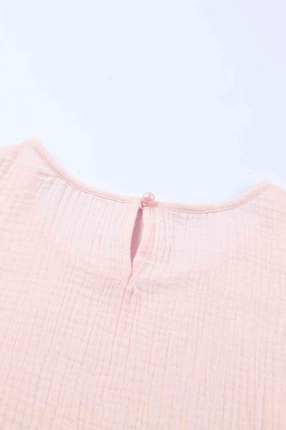 Textured Flutter Sleeve Keyhole Blouse