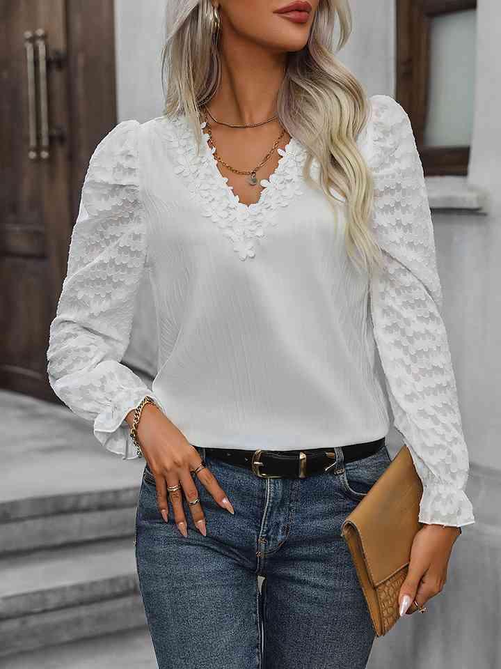 V-Neck Flounce Sleeve Blouse