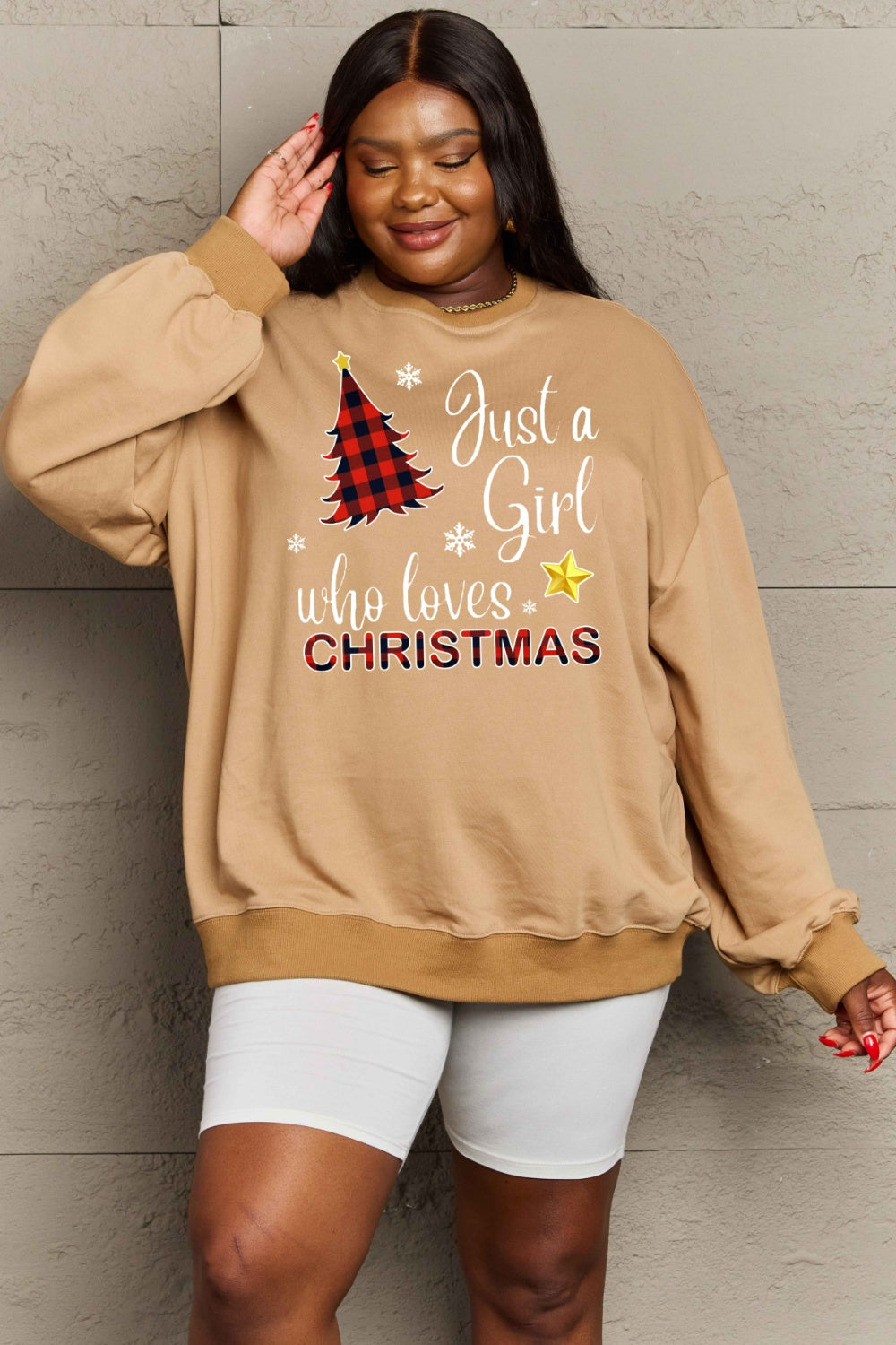 Simply Love Full Size Graphic Sweatshirt (Just A Girl Who Loves Christmas)