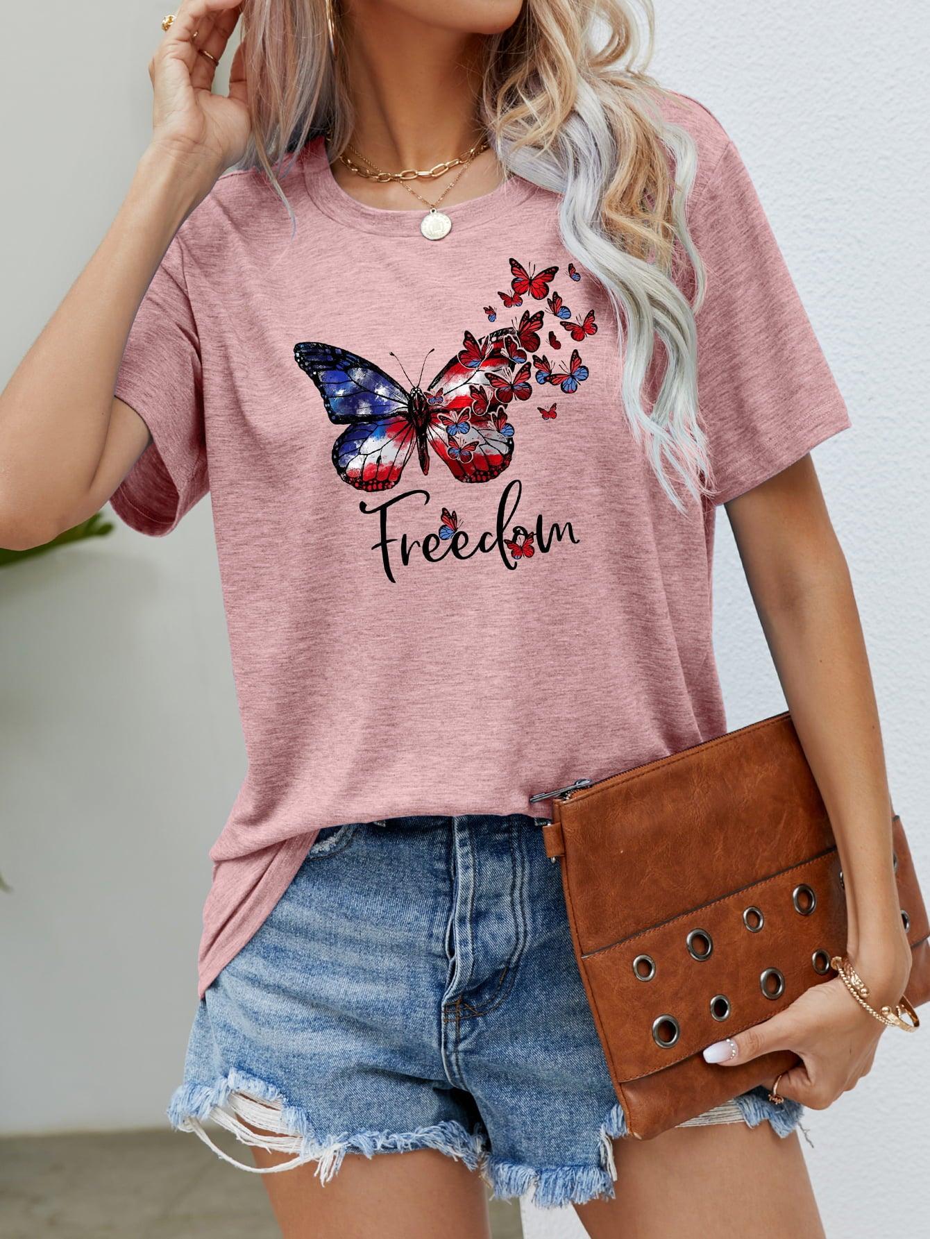 Women's "Freedom" Butterfly Graphic Short Sleeve T-Shirt