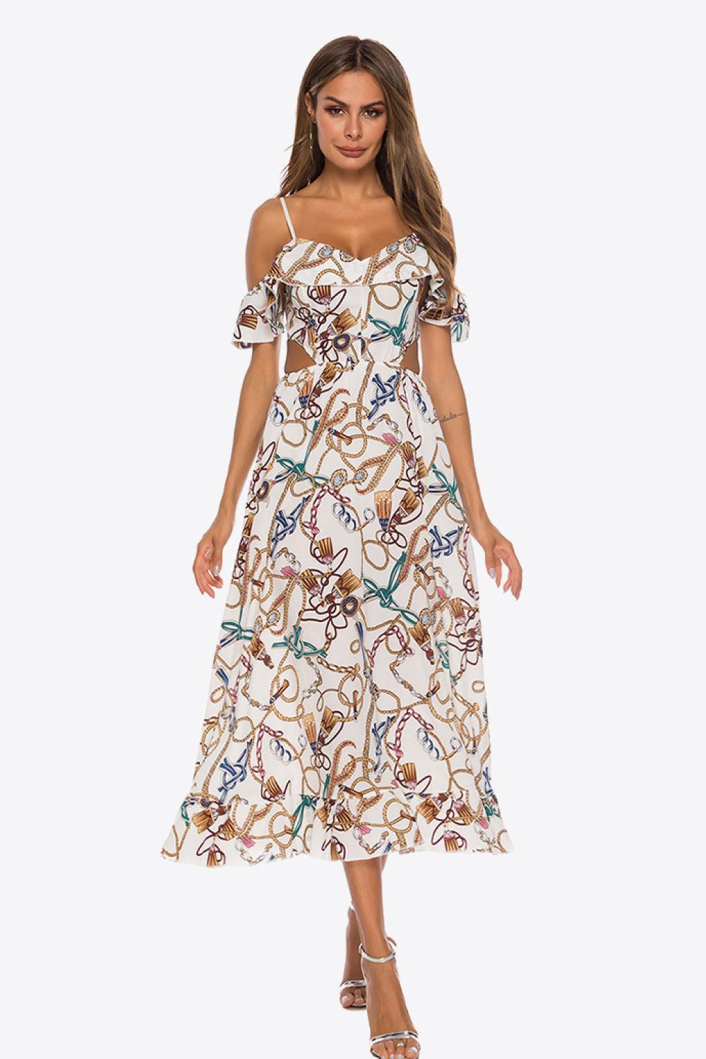 Women's Printed Cutout Cold-Shoulder Dress