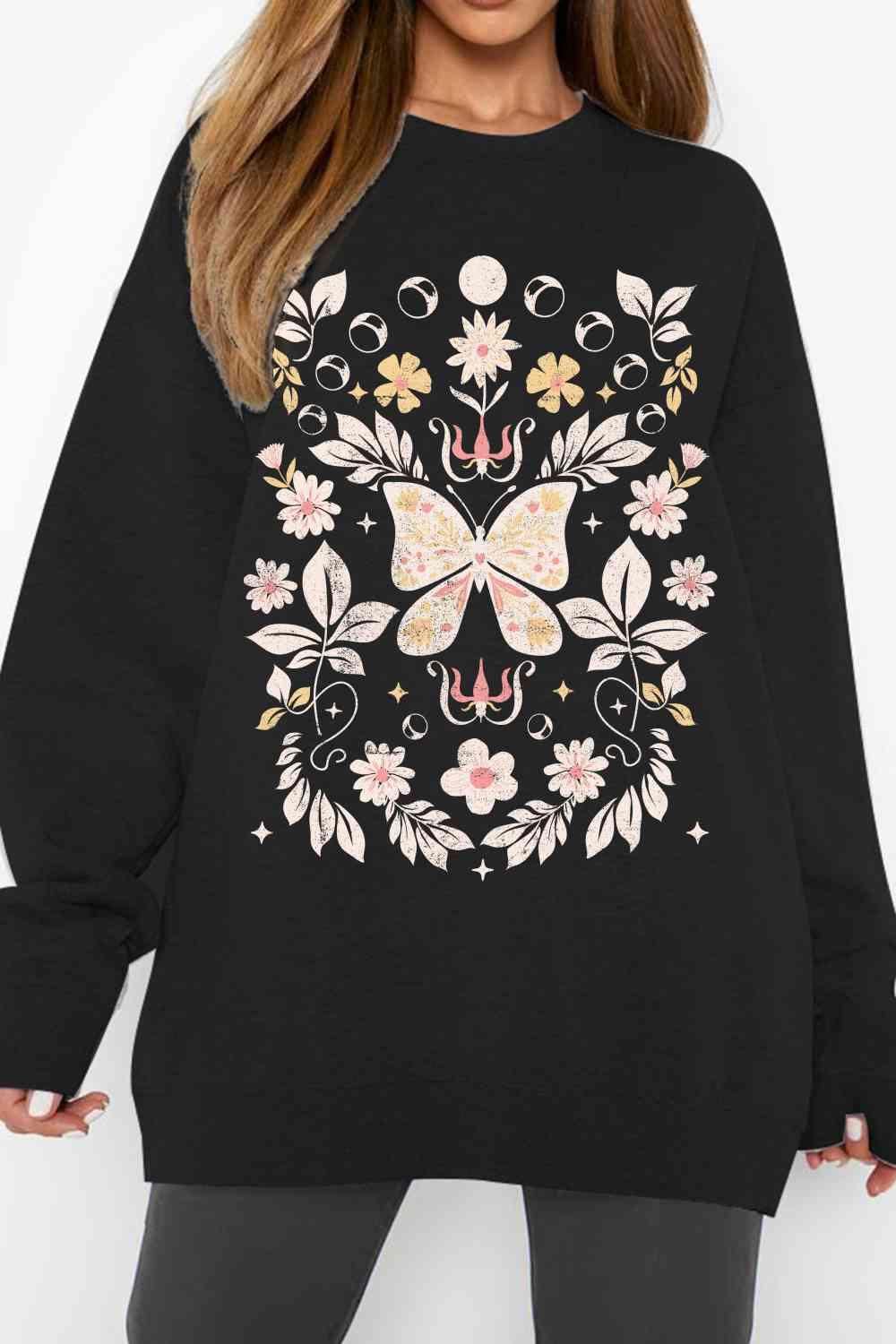 Simply Love Simply Love Full Size Flower and Butterfly Graphic Sweatshirt