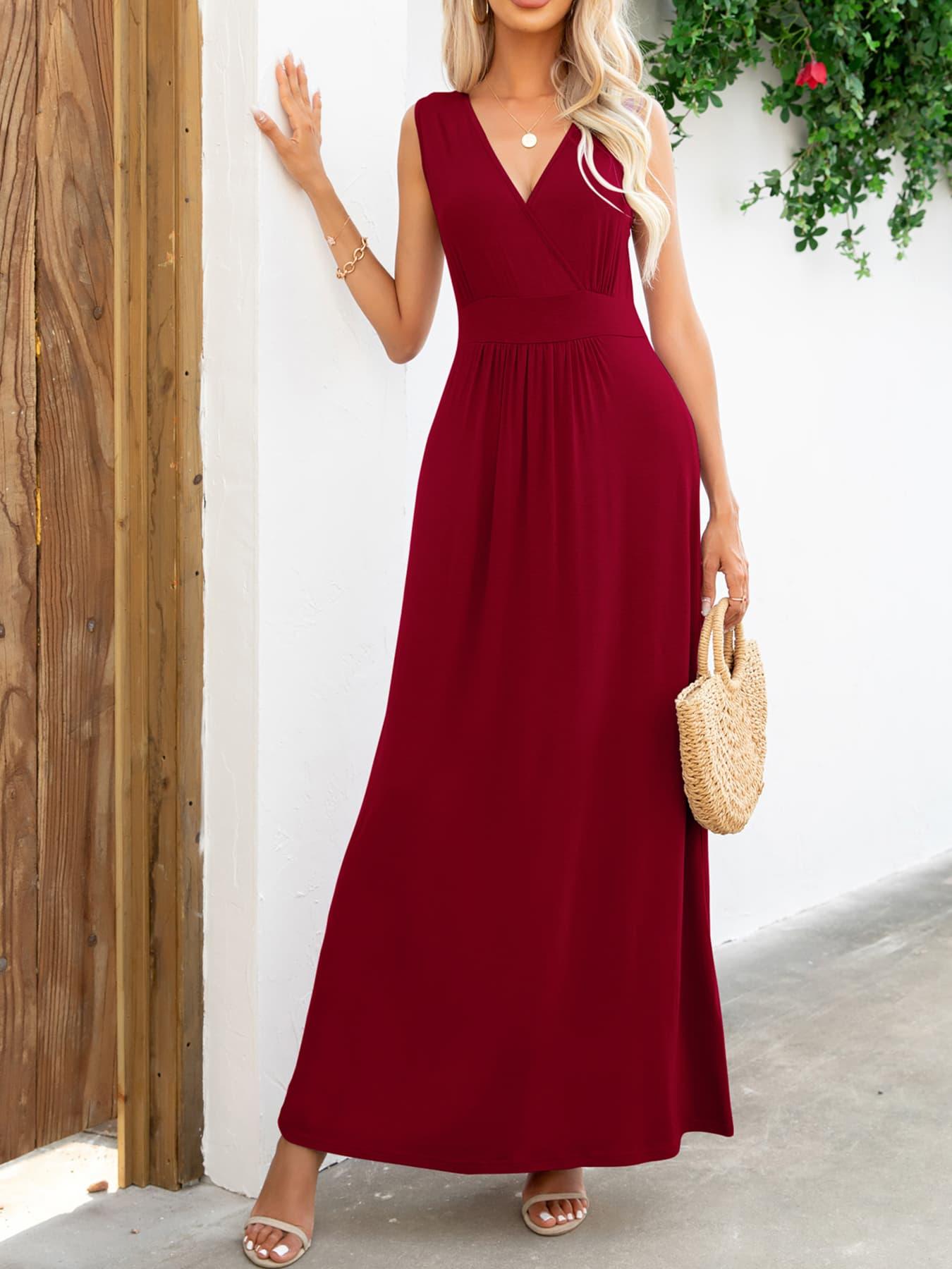 Women's Surplice Neck Sleeveless Maxi Dress