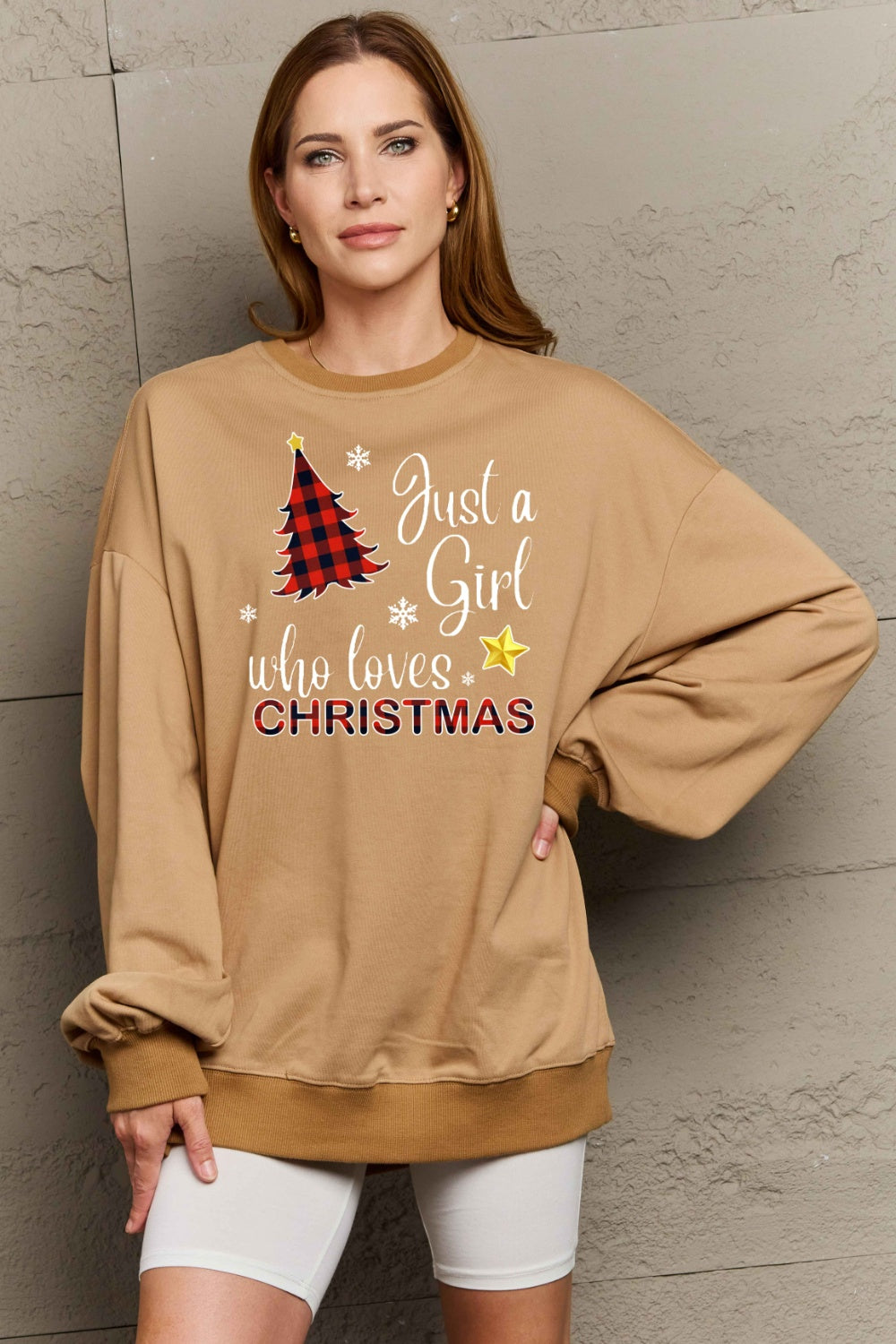 Simply Love Full Size Graphic Sweatshirt (Just A Girl Who Loves Christmas)