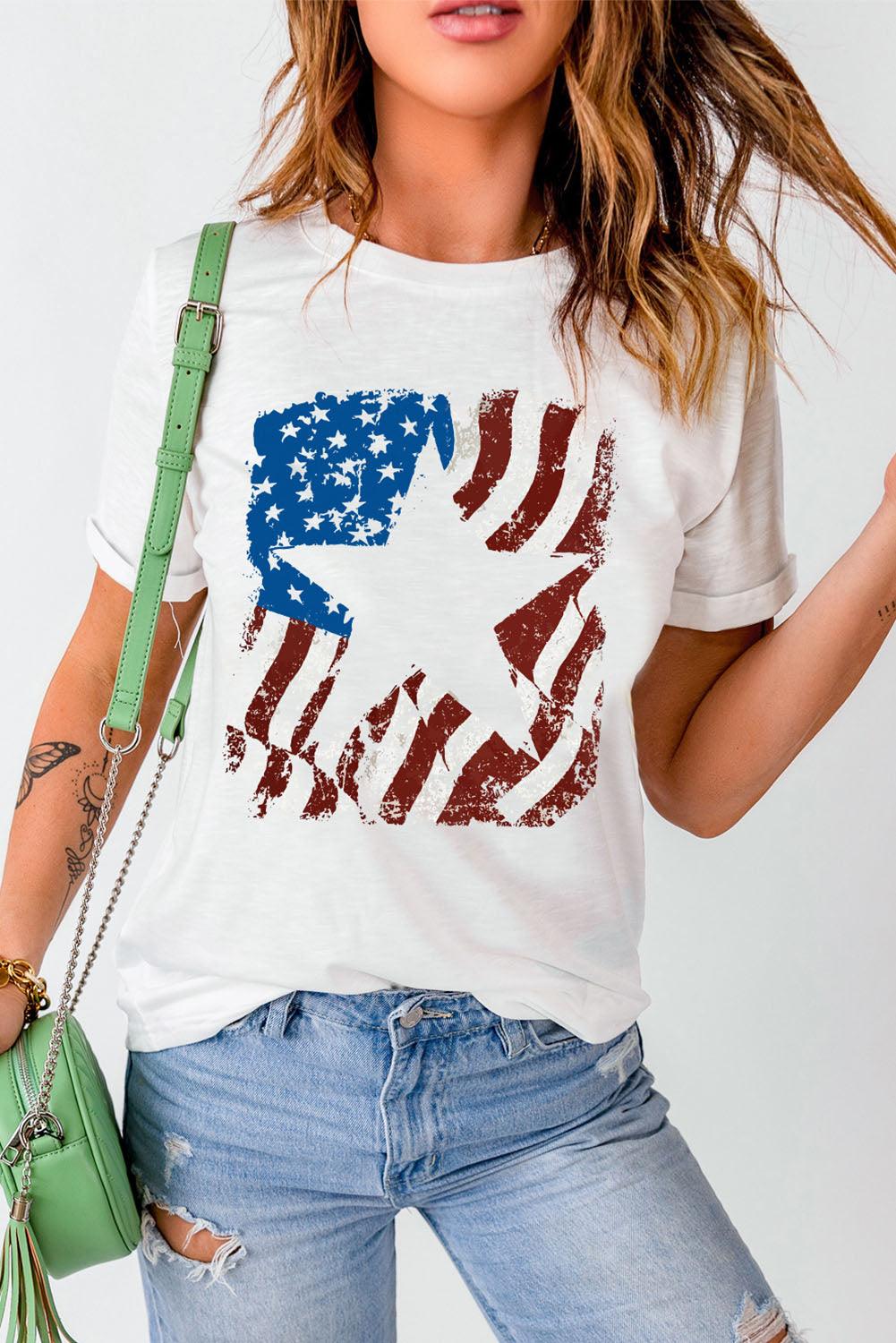 US Flag Graphic Round Neck T-Shirt