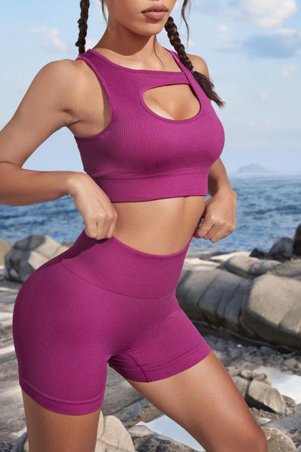 Cutout Two-Piece Sports Set (Deep Rose)