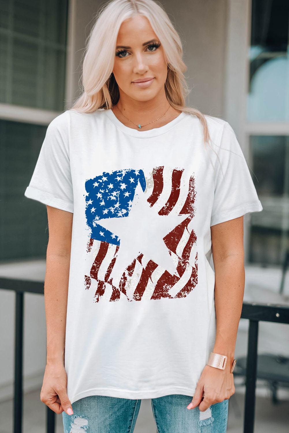 US Flag Graphic Round Neck T-Shirt