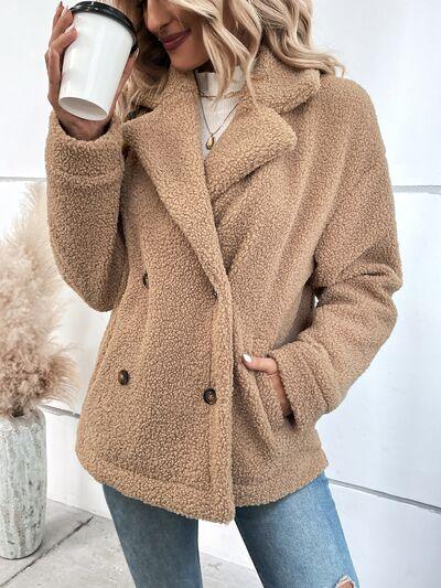 Double-Breasted Lapel Collar Long Sleeve Coat