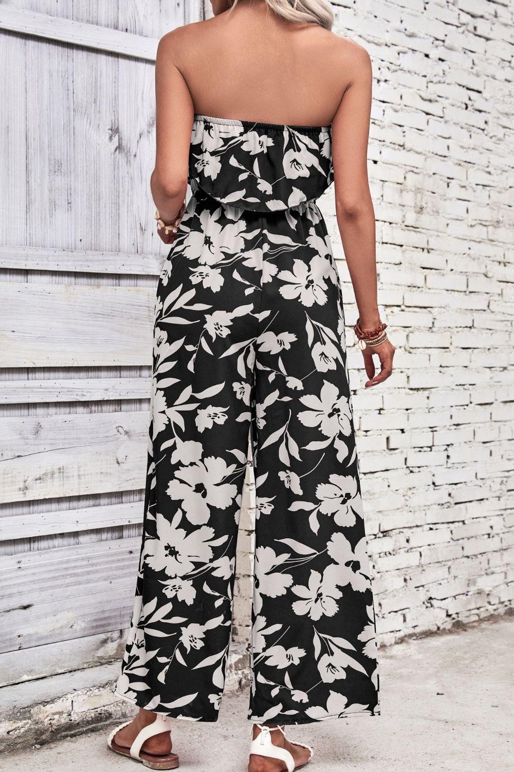 Women's Floral Strapless Wide Leg Jumpsuit