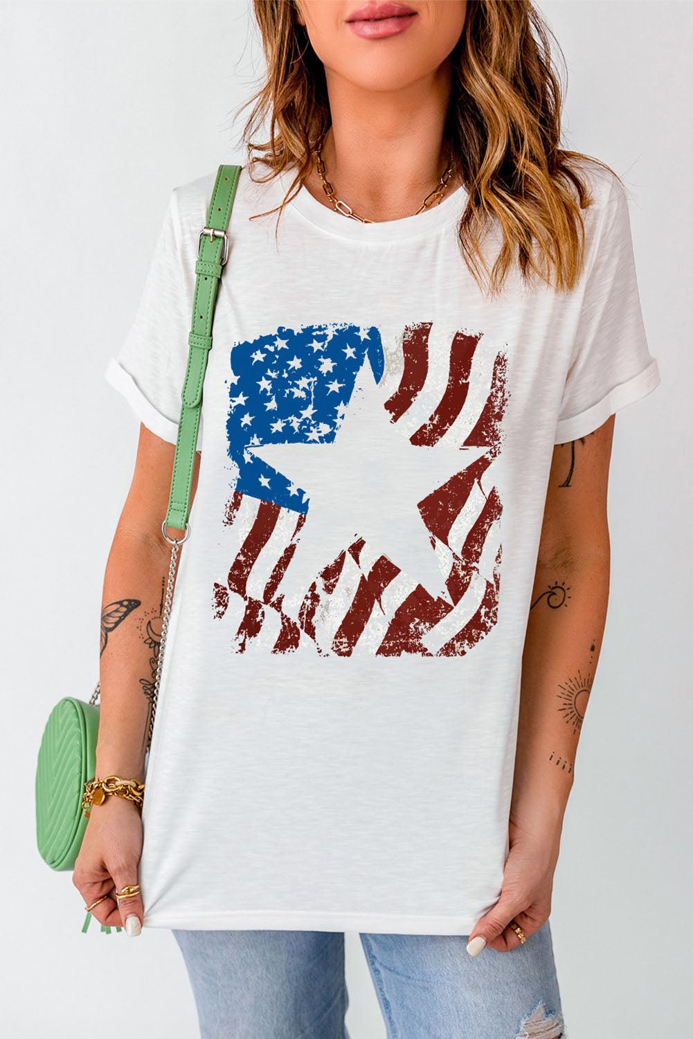 US Flag Graphic Round Neck T-Shirt