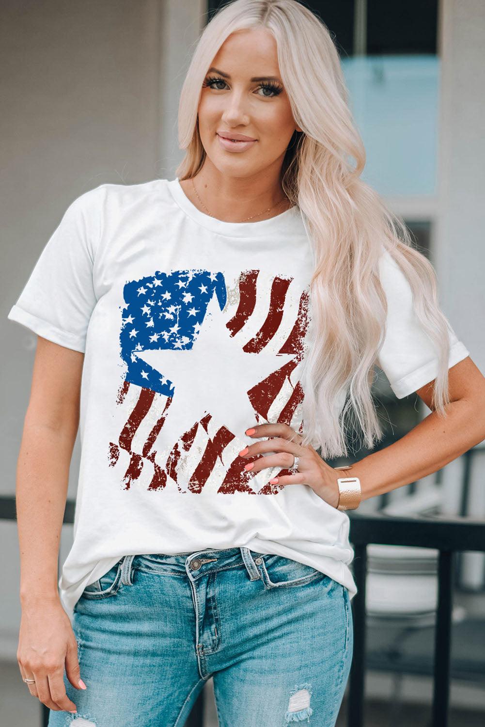 US Flag Graphic Round Neck T-Shirt