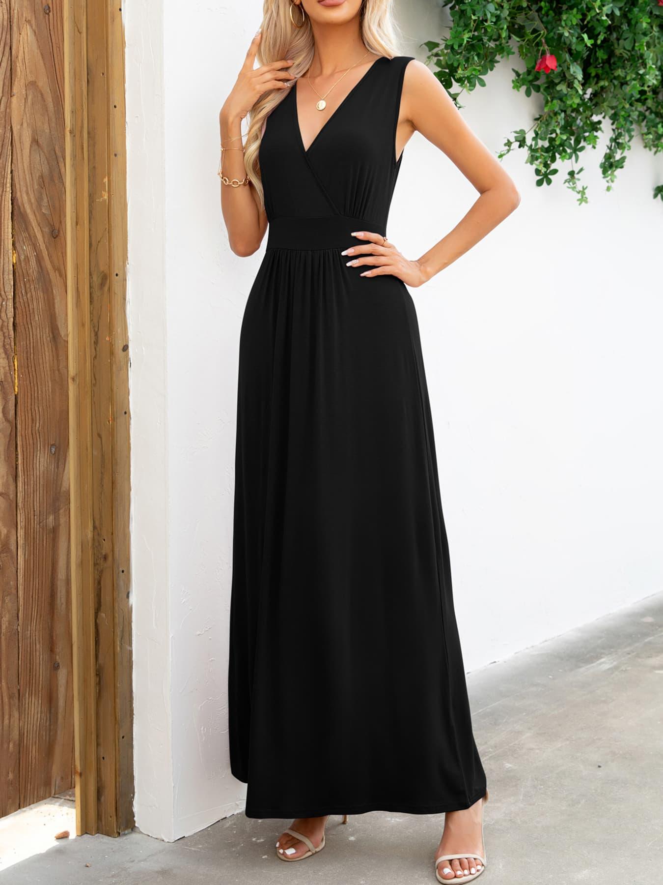 Women's Surplice Neck Sleeveless Maxi Dress