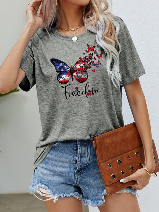 Women's "Freedom" Butterfly Graphic Short Sleeve T-Shirt