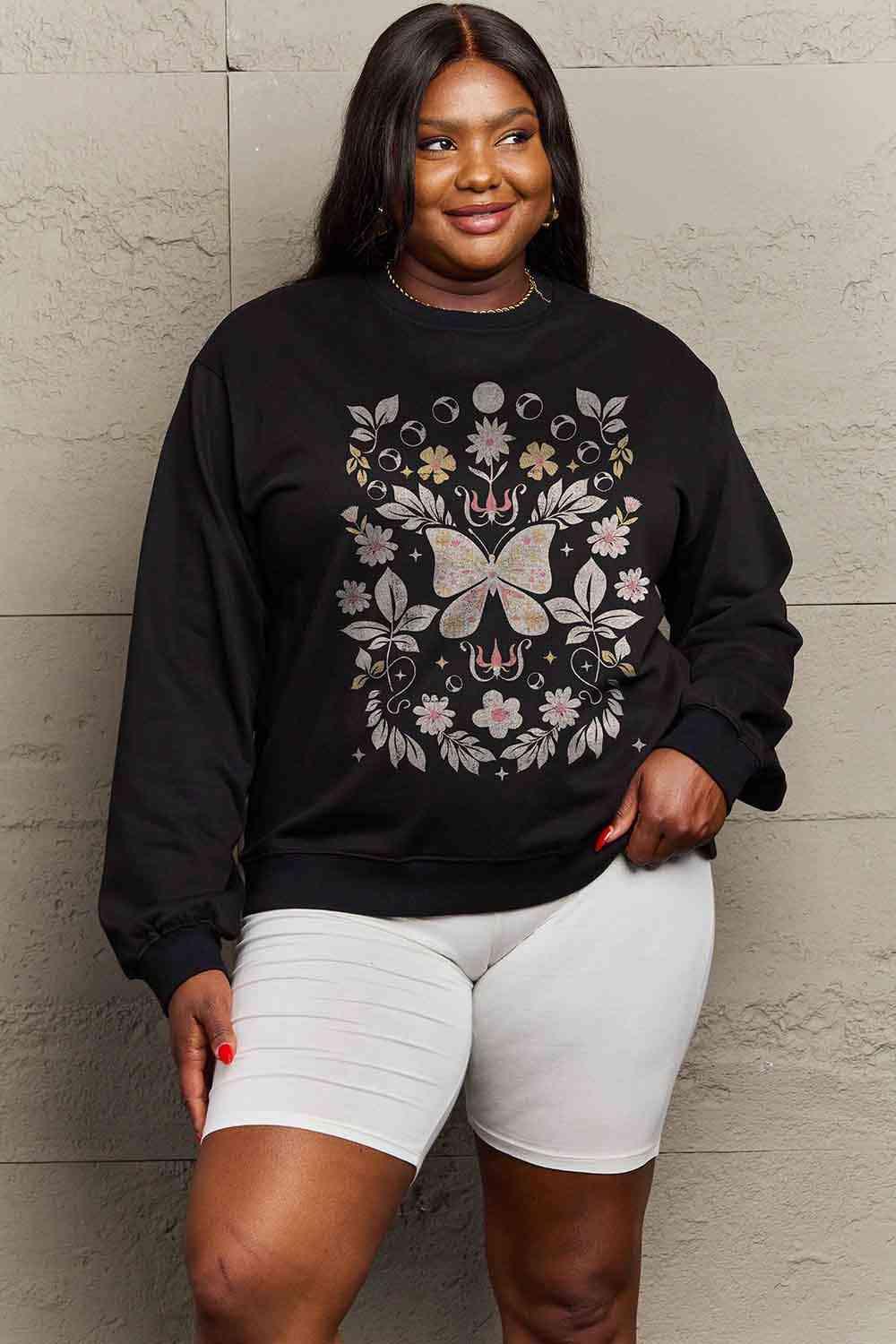 Simply Love Simply Love Full Size Flower and Butterfly Graphic Sweatshirt