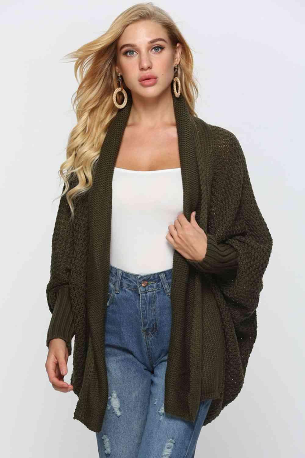 Open Front Dolman Sleeve Longline Cardigan