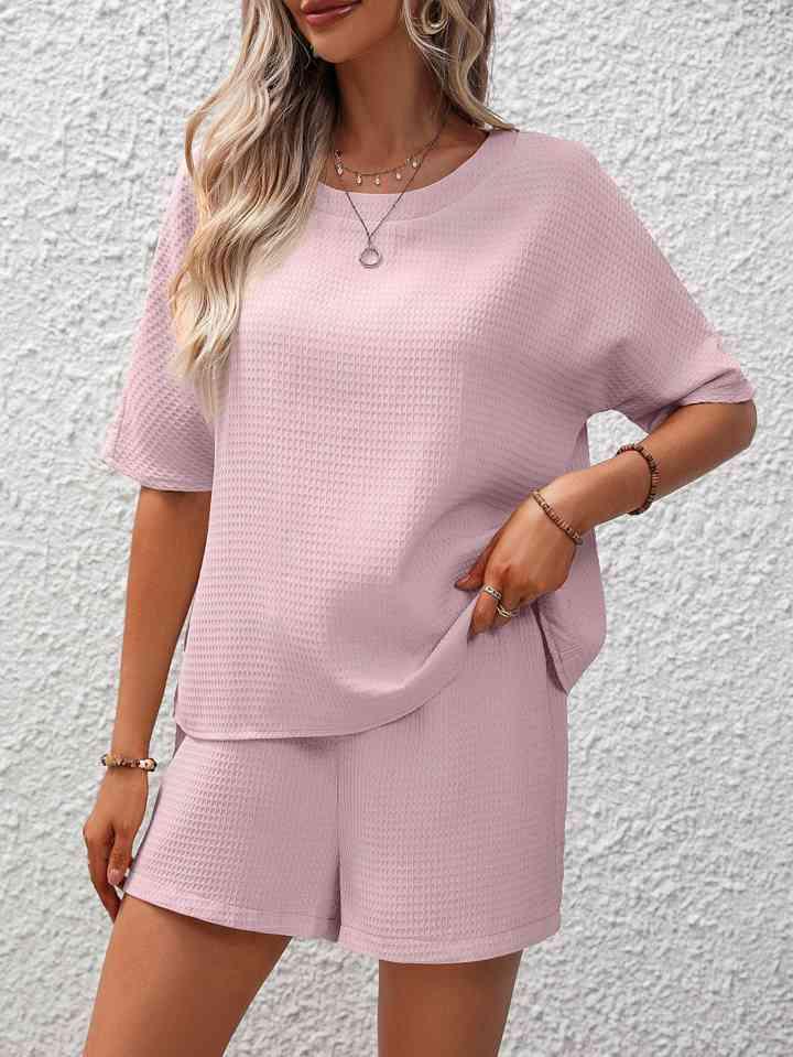 Waffle-Knit Top and Shorts Set