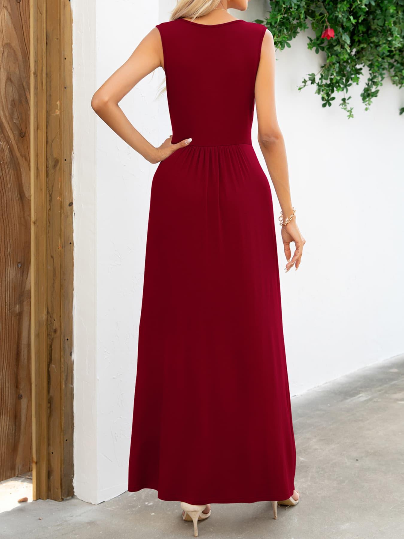 Women's Surplice Neck Sleeveless Maxi Dress