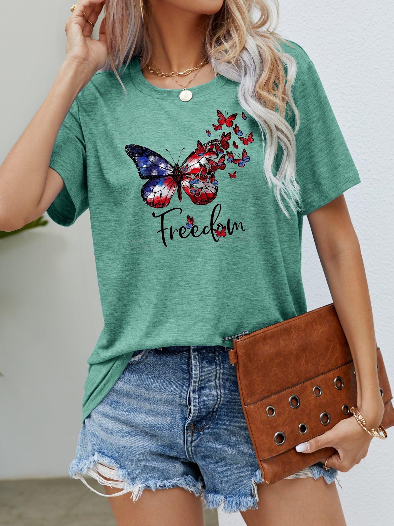 Women's "Freedom" Butterfly Graphic Short Sleeve T-Shirt