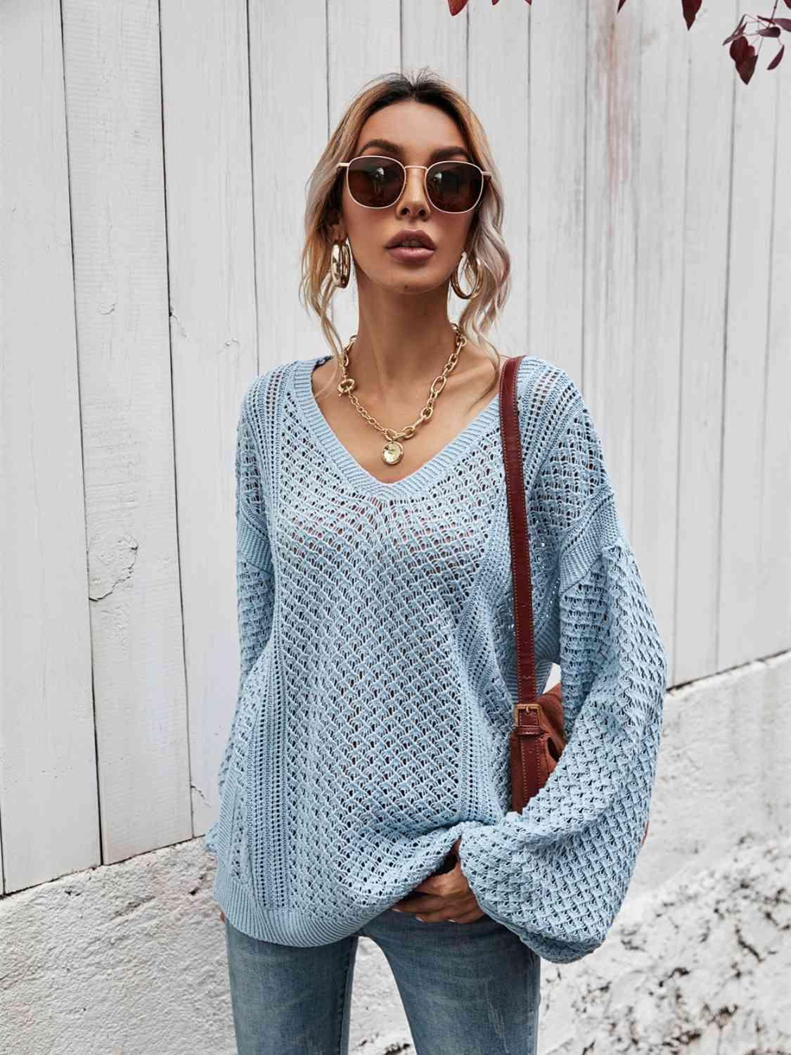 V-Neck Dropped Shoulder Sweater